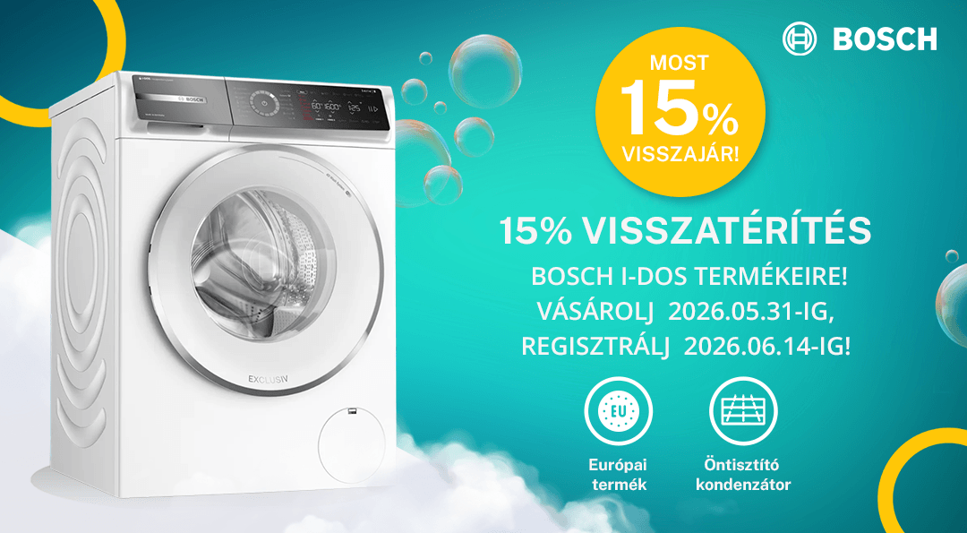 Bosch mosógép akció, melyben 15% visszajár a vételárból!