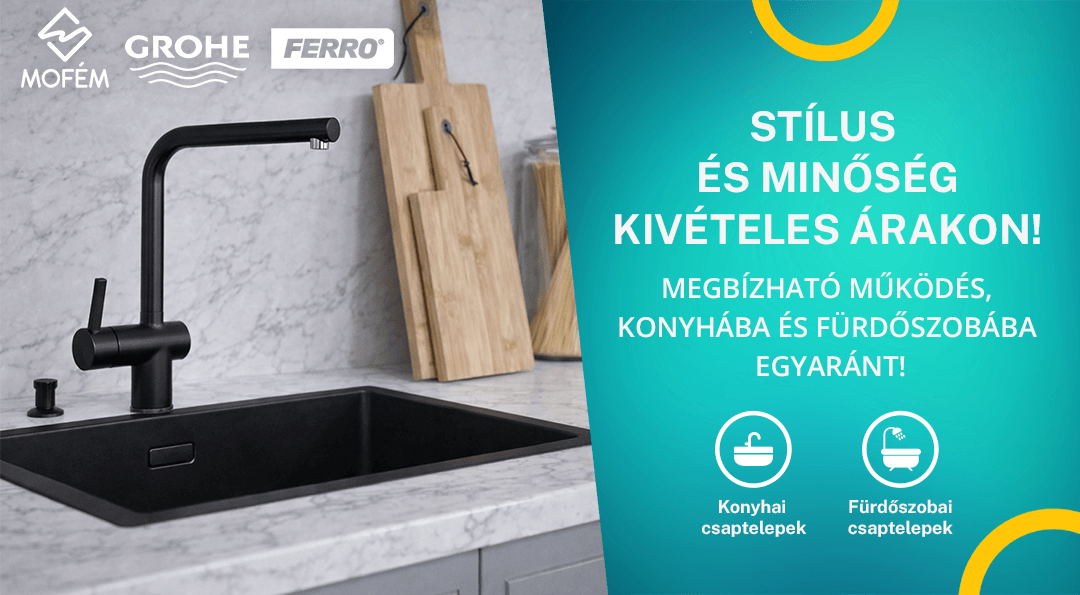 Grohe, Ferro és Mofém csaptelepek, kedvező áron! Fürdőszobai csaptelepek, konyhai csaptelepek, zuhanyfejek nagy választéka!
