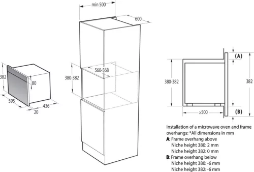 Gorenje BM341M3DBGH Beépíthető mikró, 34 L, fekete üveg, lefelé nyíló ajtóval