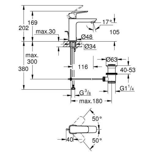Grohe Cubeo mosdó csaptelep, húzórudas leeresztővel, M-es méret