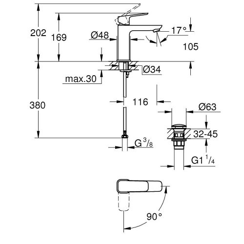 Grohe Cubeo mosdó csaptelep, klikk-klakkos leeresztővel, hidegindítás, M-es méret, matt fekete (1017572430)