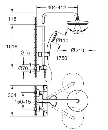 Grohe Zuhanyszett Termosztáttal Tempesta System 210 Króm (26811001)