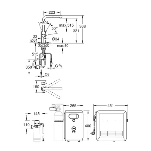 Grohe Blue Professional L-kifolyós kezdőkészlet kihúzható fejjel, szín: króm (31326002)