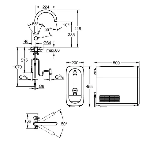 Grohe Blue Home C-kifolyós kezdőkészlet S-es méretű filterrel, szín: bársony fekete (31455KS1)