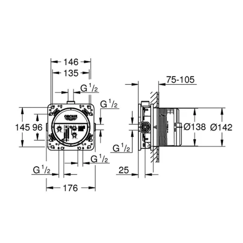 Grohe Phantom Black Rapido SmartBox Univerzális beépítő doboz, 1/2" 35604000