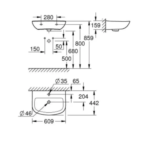 Grohe BAU CERAMIC 61x44, 2 cm-es mosdó, fehér 39421000 (39421000)