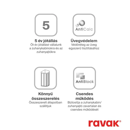 Ravak Supernova SKCP4 80x80 195 zuhanykabin fehér+transparent