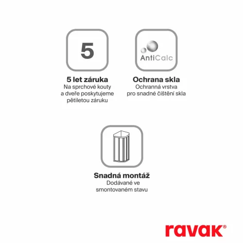 Ravak Supernova APSS-90 fix oldalfal 188 fehér+transparent (Kifutó termék-Párban ASDP3 ajtóval)