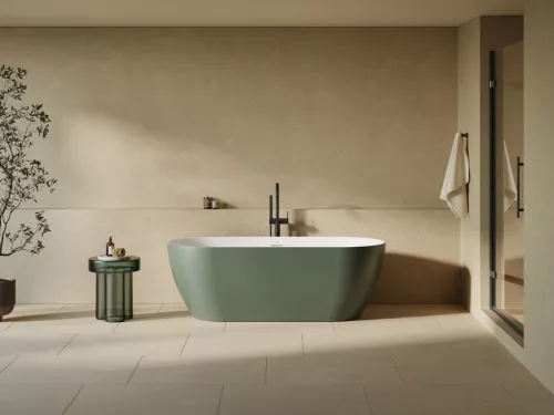 Ravak Freedom O Tec 170x77 akrilkád, Grey Green/fehér szabadonálló, fehér/fekete/króm lefolyó