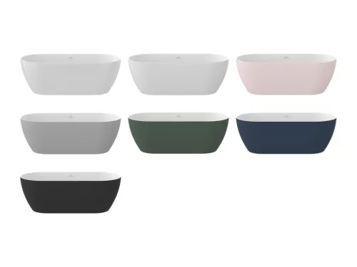 Ravak Freedom O Tec 170x77 akrilkád, Grey Green/fehér szabadonálló, fehér/fekete/króm lefolyó