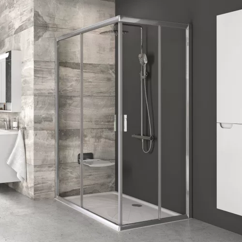 Ravak Sarok zuhanykabin egyedi méretben  BLRV2K+BLRV2K 87,5x87,5 cm, m.190 cm krómhatású+transparent