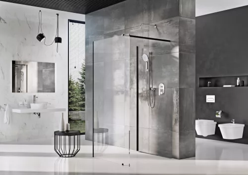 Ravak Walk-In Corner Szett 120x90, zuhanykabin fekete+transparent