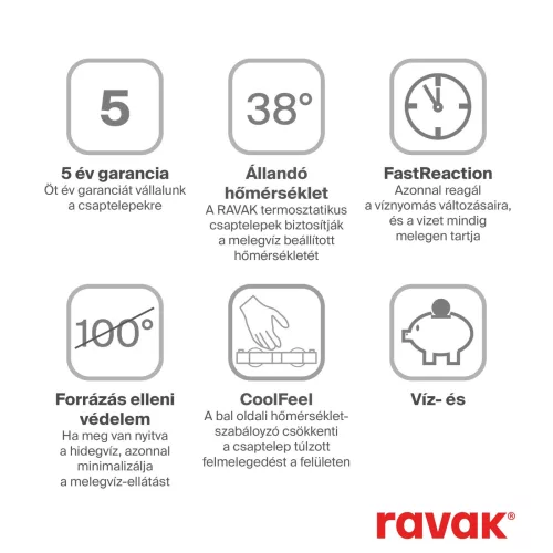 Ravak 10° Free termosztátos zuhanycsaptelep szett nélkül TD F 033.00CR, króm