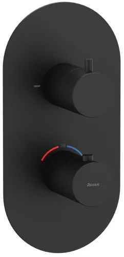 Ravak Espirit falba süllyesztett termosztátos csaptelep, kétutas, beslő egység nélkül ES 063.20BLM.O2.RB07C, matt fekete