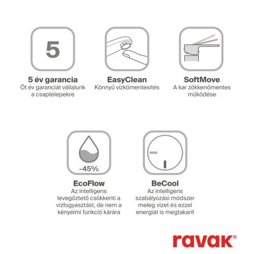 Ravak Chrome II mosdócsaptelep BeCool 300 mm lefolyó nélkül CR II 015.21BL, fekete