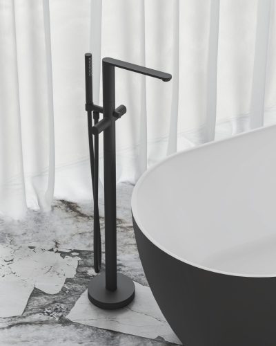 Ravak Chrome II padlón álló csaptelep zuhanyszettel (R-box nélkül), fekete CR II 080.20BL.RB07A