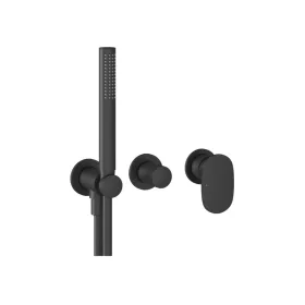   Ravak Spring 2-utas falba süllyesztett csaptelep testtel, zuhanyszettel, matt fekete SG 065.20BLM.O2.+S