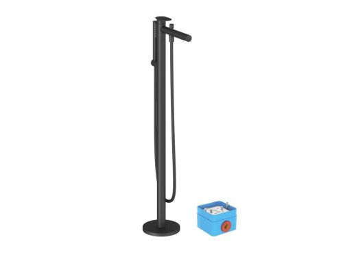 Ravak Spring padlón álló kádcsaptelep test nélkül, zuhanyszettel, matt fekete SG 080.20BLM.RB07A