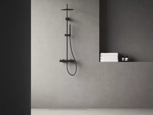 Ravak Spring termosztátos zuhanyoszlop, állítható, zuhanyszettel, matt fekete SG 091.20BLM