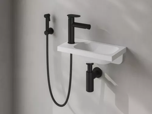 Ravak Spring álló mosdócsaptelep bidézuhannyal 190 mm, leeresztő nélkül SG 112.20BLM, matt fekete