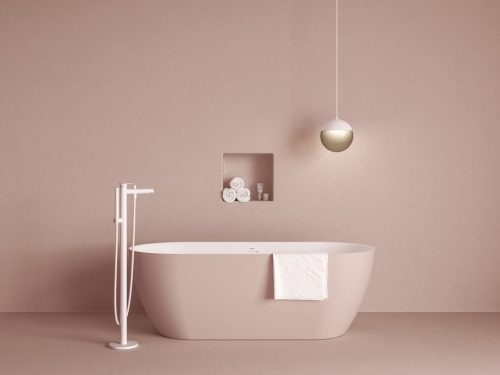 Ravak Spring padlón álló kádcsaptelep test nélkül, zuhanyszettel, matt fehér SG 080.10WHM.RB07A