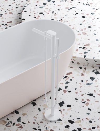 Ravak Spring padlón álló kádcsaptelep test nélkül, zuhanyszettel, matt fehér SG 080.10WHM.RB07A