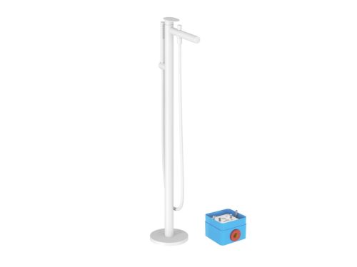 Ravak Spring padlón álló kádcsaptelep test nélkül, zuhanyszettel, matt fehér SG 080.10WHM.RB07A