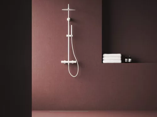 Ravak Spring  termosztátos zuhanyoszlop, állítható, zuhanyszettel, matt fehér SG 091.10WHM