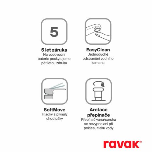 Ravak Life fali kádcsaptelep, szettel, kóm LF 022.00CR+S