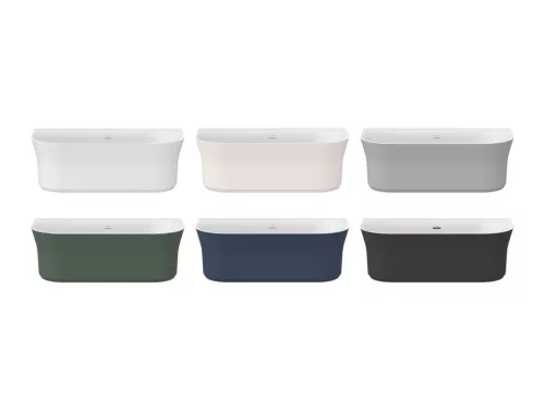 Ravak Ypsilon Wall 178x86, akrilkád, Alabaster Pink/fehér, szabadonálló, fehér/fekete/króm lefolyó