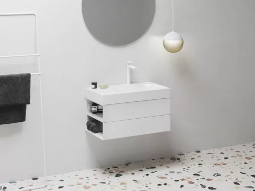 Ravak Lite 80/60 mosdó bal fehér, túlfolyó nélkül, csaptelep furattal