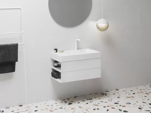 Ravak Lite 80/60 mosdó bal fehér, túlfolyó nélkül, csaptelep furattal