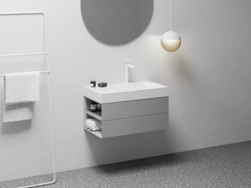 Ravak Lite 80/60 mosdó bal fehér, túlfolyó nélkül, csaptelep furattal