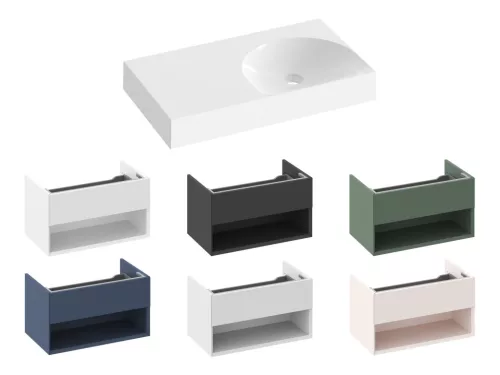 Ravak Lite 80/45 mosdó bal fehér, túlfolyó és csaptelep furat nélkül