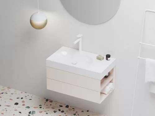 Ravak Lite 80/60 mosdó jobb fehér, túlfolyó nélkül, csaptelep furattal