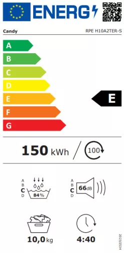 CANDY RPE H10A2TER-S fehér, 10 kg, hőszivattyús, szárítógép