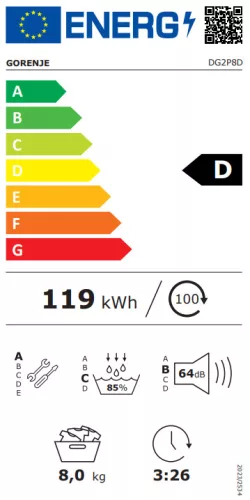 GORENJE DG2P8D Hőszivattyús szárítógép