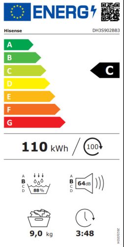 HISENSE DH3S902BB3 Hőszivattyús szárítógép