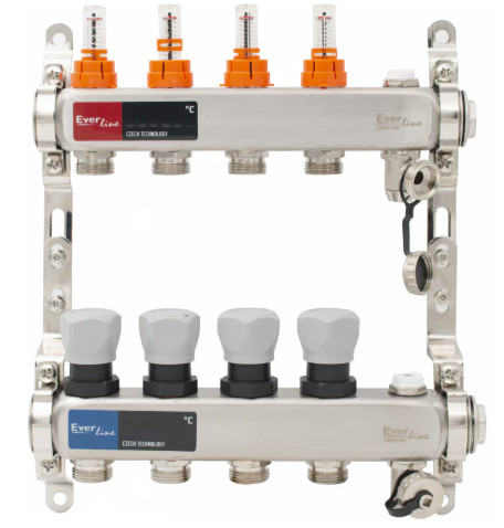 Padlófűtés áramlásmérős osztó-gyűjtő 4 körös, osztóvéggel (EVP-DSB3411-4)