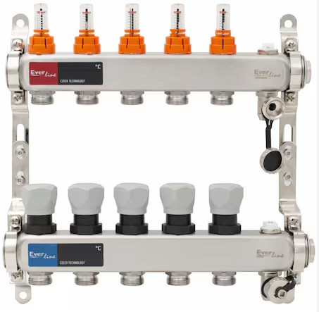 Padlófűtés áramlásmérős osztó-gyűjtő 5 körös, osztóvéggel (EVP-DSB3411-5)