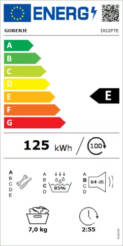 GORENJE DG2P7E Hőszivattyús szárítógép | 7kg, fehér | 15 program