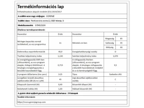 Gorenje GS541D10X  mosogatógép     45cm