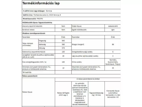 Gorenje fagyasztószekrény F492PW    85L  3 fiok