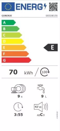 GORENJE GS520E15S keskeny mosogatógép 9 teríték, 5 program