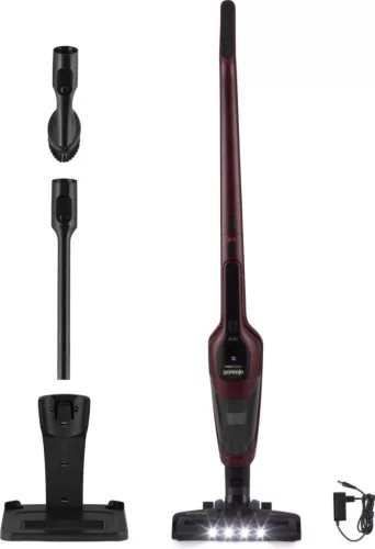 Gorenje SVC216100FSIIR akkumulátoros kézi porszívó, bordó, LED világítás, összecsukható, 21.6 V Li-ion