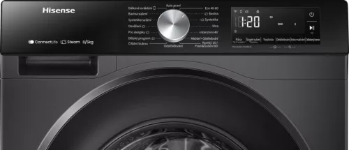 Hisense WD3S8043BB3 elöltöltős mosó-szárítógép, fekete, gőzprogram, 8/5kg, 1400 f/p, kondenzációs