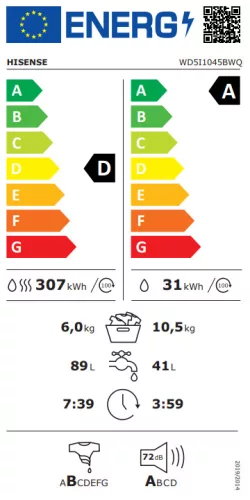 Hisense WD5I1045BWQ mosó-szárítógép | 10.5/6 kg