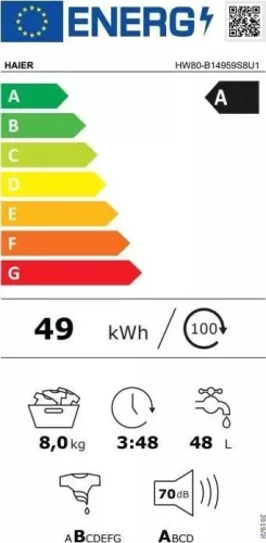 HAIER HW80-B14959S8U1S Mosógép elöltöltős 8 kg A antracit (HW80-B14959S8U1S)