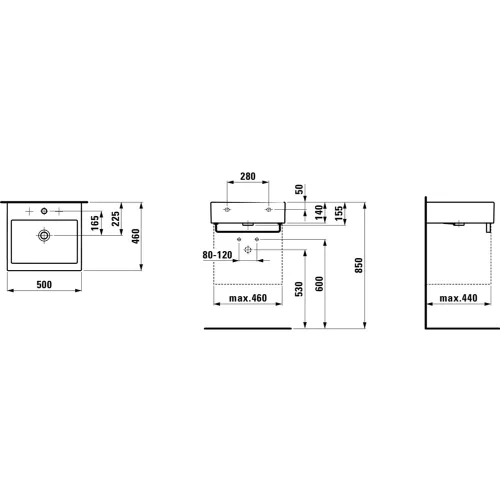 LAUFEN LIVING Mosdó egy csaplyuk, középen , Fehér H8174310001041