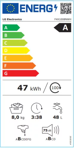 LG F4X1008NWH elöltöltős gőzmosógép